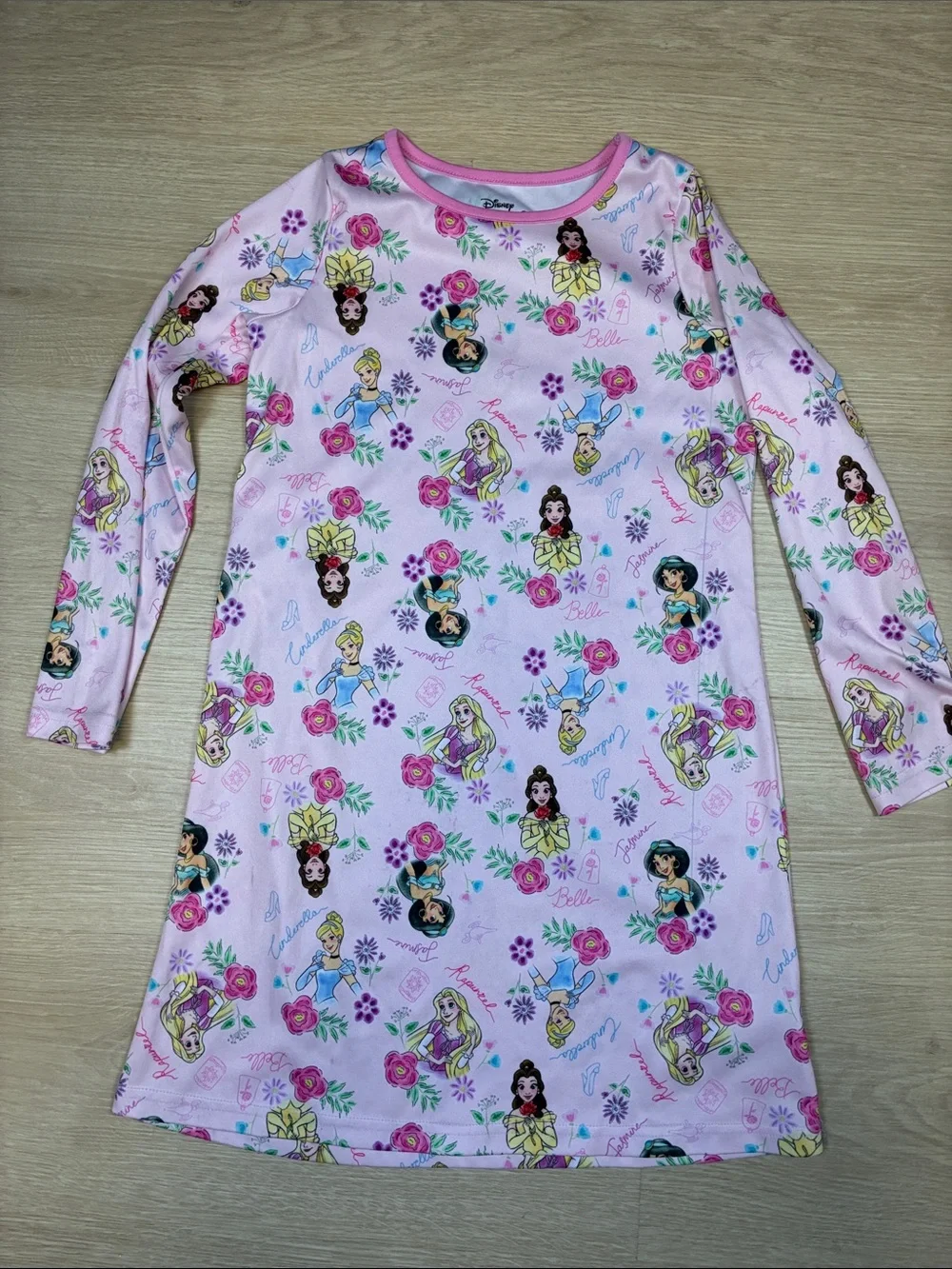 Disney Princess Pink Long-Sleeve Nightgown Jasmine Belle Rapunzel Cinderella